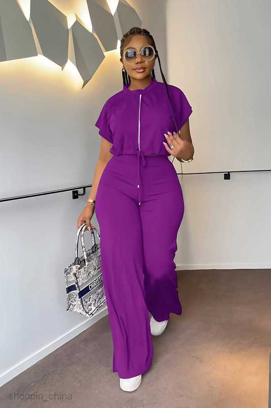 Women's Tracksuits Women's summer drawstring short top waisted split long pants two-piece set Sets