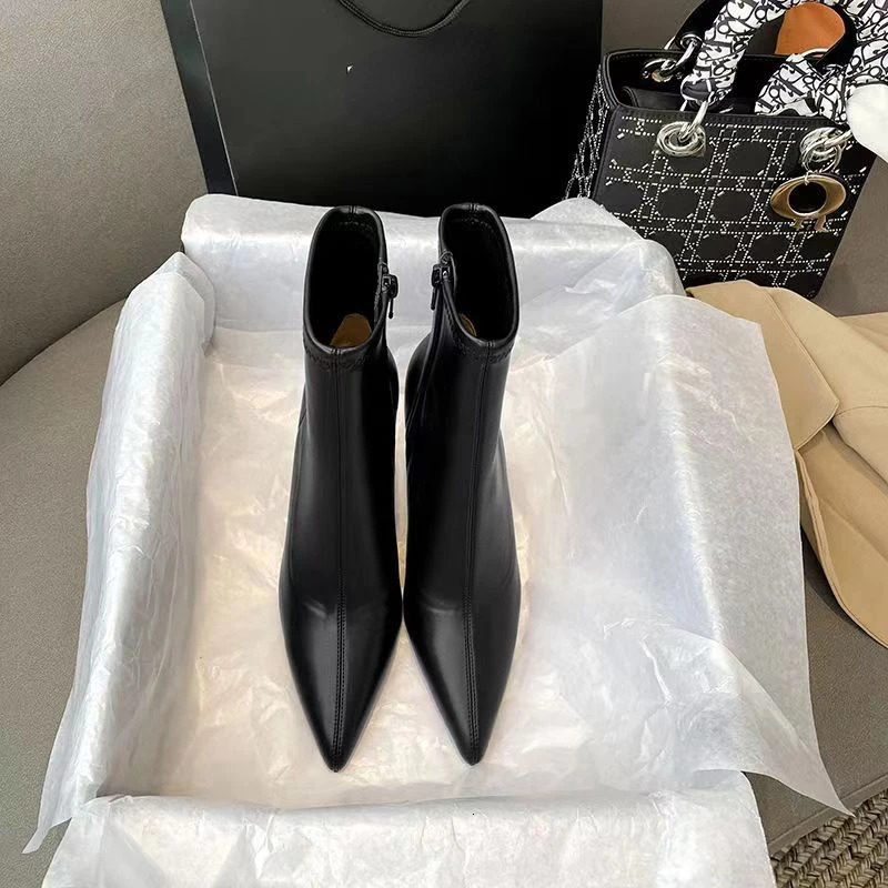 Women Ankle Boot Pointed Toe High-heel Boot Stiletto Heels Leather Boot Fashion Side Zipper Elegant Short Boot Women Shoes 240612