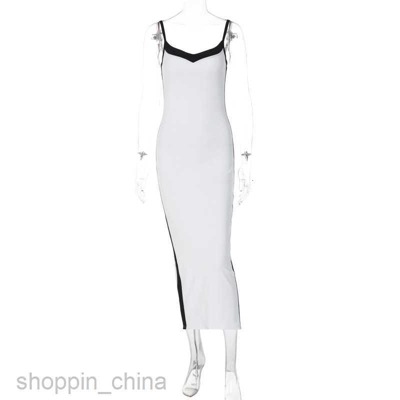 Basic Casual Women Dresses Women's clothing summer new contrasting color patchwork temperament slim fitting suspender dress