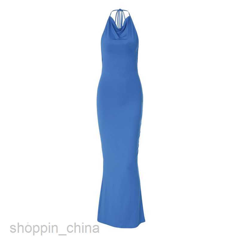 Basic Casual Dresses style fashionable new solid color sexy backless hollowed out neck hanging waist long slit dress for women's clothing