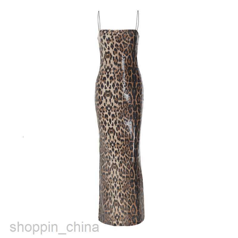 Basic Casual Dresses Sexy New Fashion Leopard Print Street Style Versatile Strap Beaded Dress Women's Wear Shirt Dress