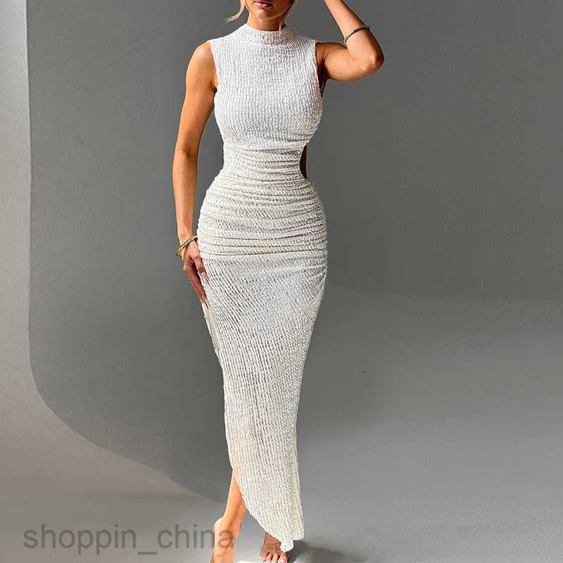 Basic Casual Women Dresses style temperament new sexy hollow out perspective backless sleeveless slim fit slit diagonal dress for women