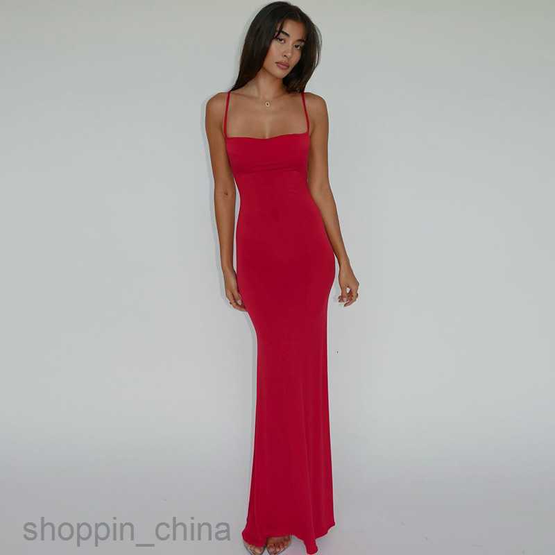 Basic Casual Women Dresses Spring Women's Fashion New Sexy Slim Open Back Strap Solid Color Dress for Women