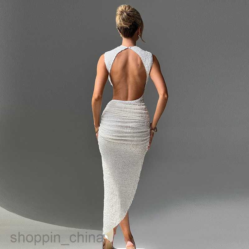 Basic Casual Women Dresses style temperament new sexy hollow out perspective backless sleeveless slim fit slit diagonal dress for women