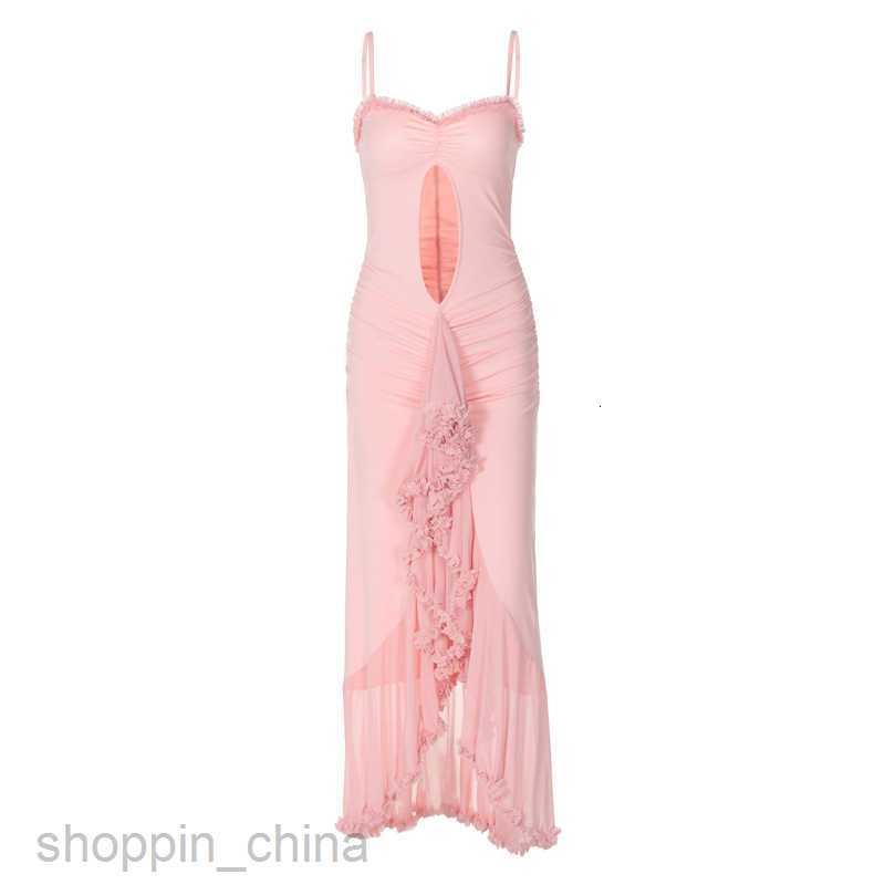 Basic Casual Women Dresses Feng Summer New Women's Sexy Hollow Mesh Lace Irregular Sling Dress for Women