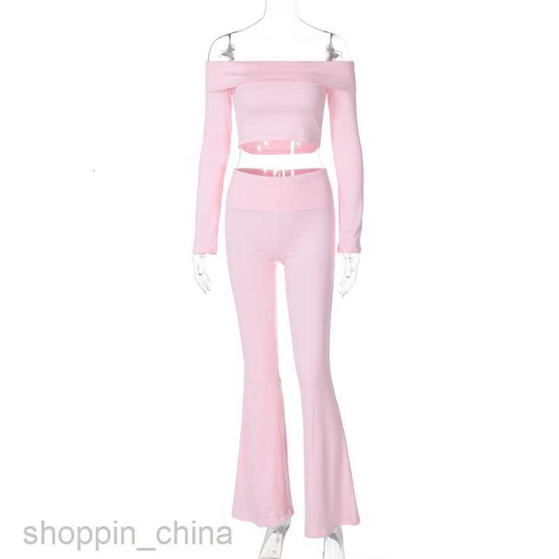 Women's Two Piece Sets Pants One shoulder long sleeved top speaker pants two-piece set for spring women's new fashionable casual set