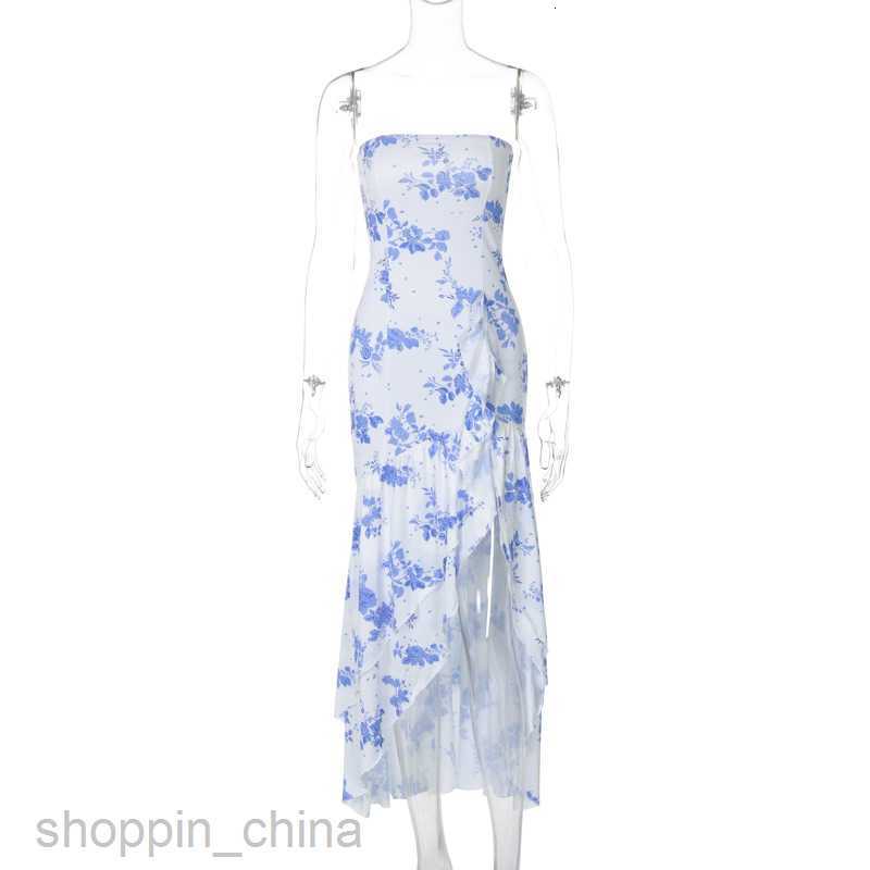 Basic Casual Women Dresses Women's Summer Fragmented Flower Dress Elegant and Versatile Bra Medium Style Ruffle Edge Folded and Wrinkled Skirt fo