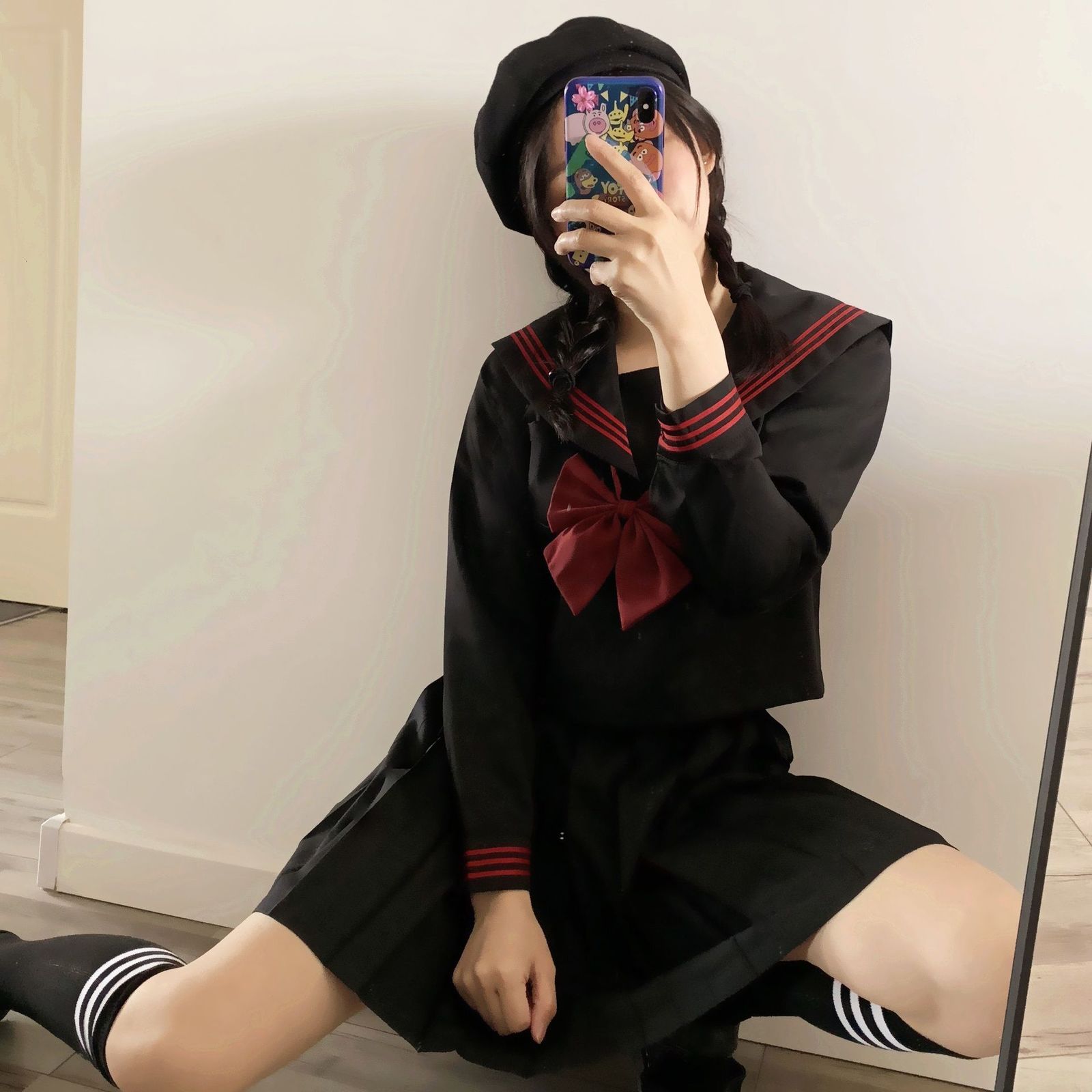 Black red and red three orthodox basic JK uniforms sailor suits middle suits Japanese female student class uniforms