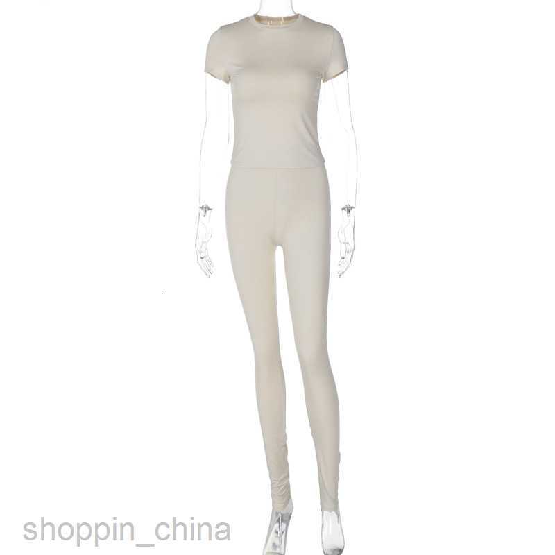Women's Two Piece Sets Pants Casual round neck short sleeved T-shirt tight pants two-piece set for spring women's new sports set for women