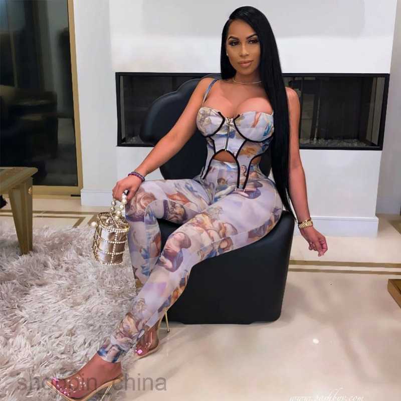 Women's Two Piece Sets Pants Spring Top New Zipper Printed Strap Small Tank Top Long Pants Casual Set for Women