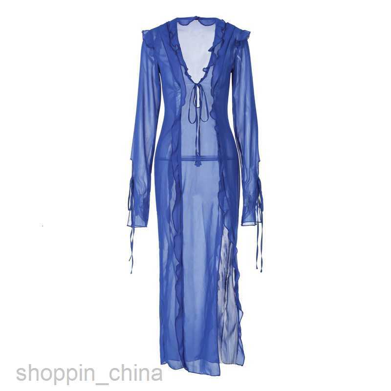 Basic Casual Women Dresses Feng Spring New Women's Sexy Perspective Reverse Side Lace V-neck Split Dress for Women