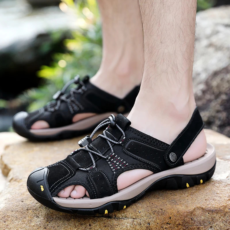 Genuine Leather Men Sandals Summer Man Shoes Fashion Beach Sandals Classic Men Outdoor Casual Slippers Plus Size 38-47 240612
