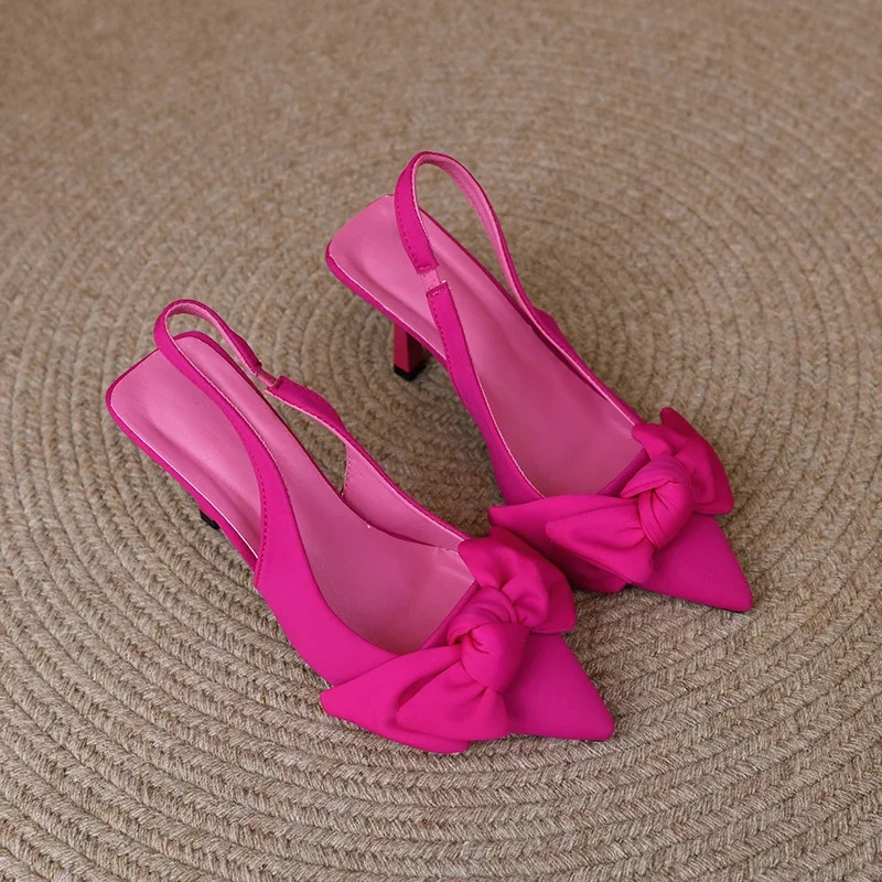 Womens Shoes Pointed Toe Shallow Nude Pink Diamond Low Heel Back Strappy Green Heels Sandals Butterfly-knot 240613