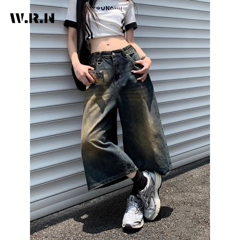 American Vintage High Waist Mid Long Baggy Denim Shorts Womens Casual 2000s Y2K Wide Leg Grunge High Street Style Shorts 240601