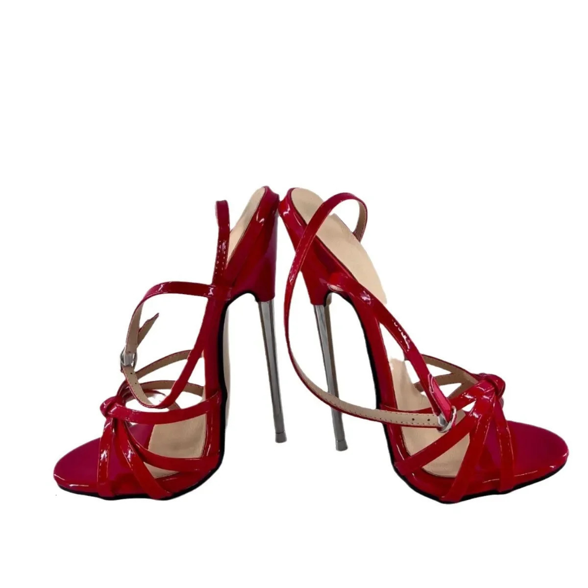 18CM super high heels fishbeak sandals straps metal y fetishes men and women fast delivery 3646 240613
