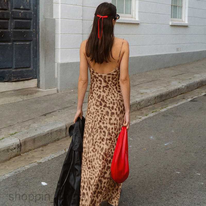 Basic Casual Women Dresses sexy leopard print V-neck backless street lady style long versatile camisole dress for women