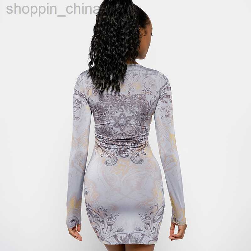 Basic Casual Dresses Women's Spring New Fashionable and Beautiful Print Shining Diamond Long Sleeve Wrapped Hip Dress for Women