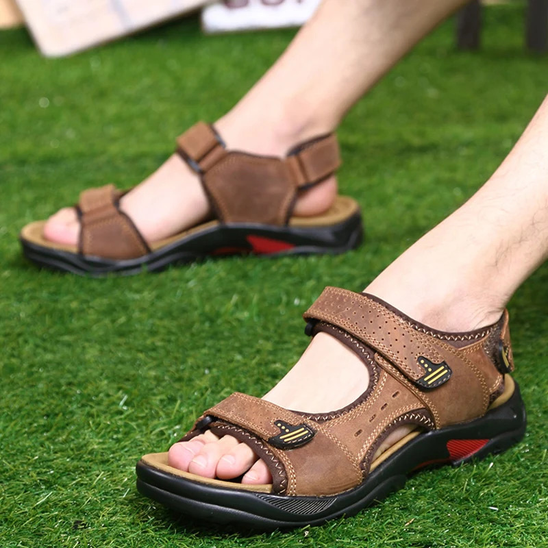 men sandals summer shoes genuine leather sandals beach shoes men cow leather sandals good quality plus size 38-48 240612