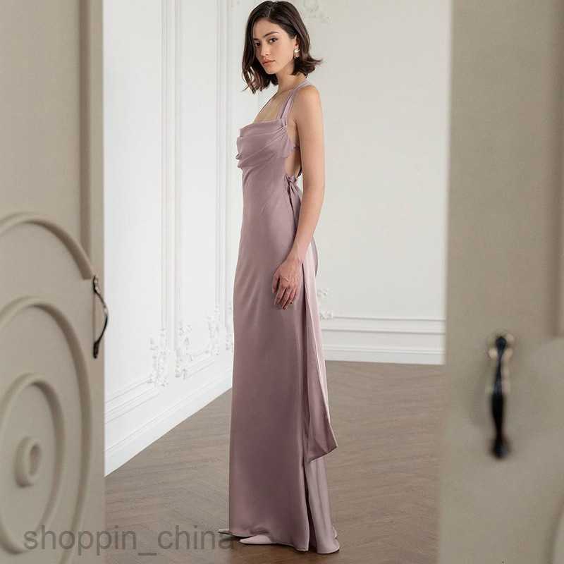 Basic Casual Dresses Fashionable New Women's Sexy Splicing Cross Tie Strap Open Back Smooth Slim Fit Long Dress for Women
