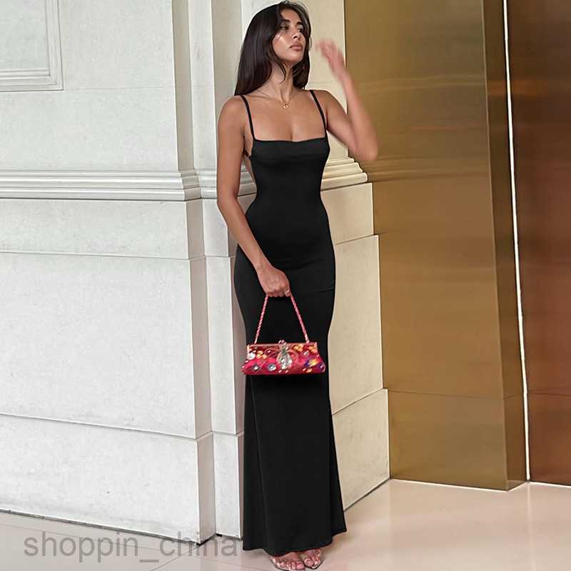 Basic Casual Women Dresses Spring Women's Fashion New Sexy Slim Open Back Strap Solid Color Dress for Women