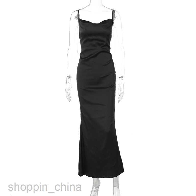 Basic Casual Women Dresses Summer Elegant Style New Solid Color Splicing Lace up Waist Tie Long Slim Hanging Strap Dress for Women