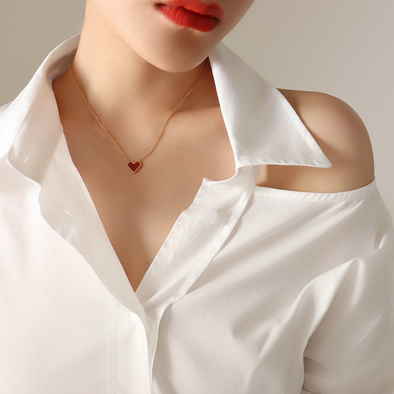 18k Gold Plated Love Heart Pendant Necklace Charm Gold Chain Red Heart Fashion Woman Necklaces Luxury Jewelry for Her Birthday Wedding Valentine Mothe