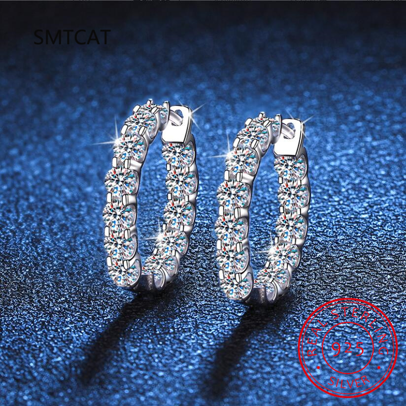 18k Plated Total 2.6CT Full Moissanite Hoop Earring for Women Sparkling Wedding Party Earring 925 Sterling Silver Jewelry Huggie