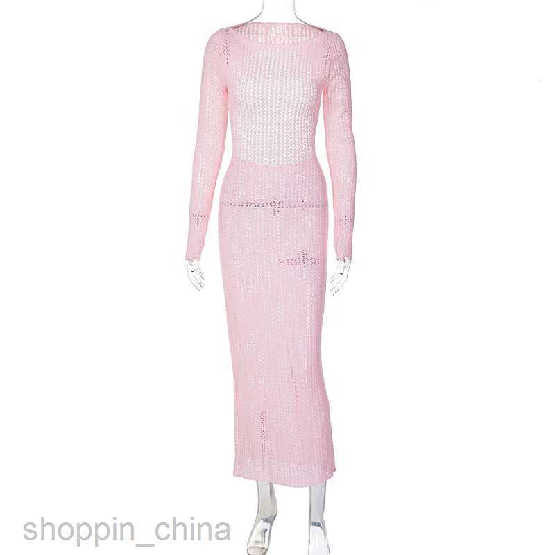 Basic Casual Women Dresses Sexy backless sweater knitted dress for women's clothing spring new long sleeved solid color slim fit long dress for w