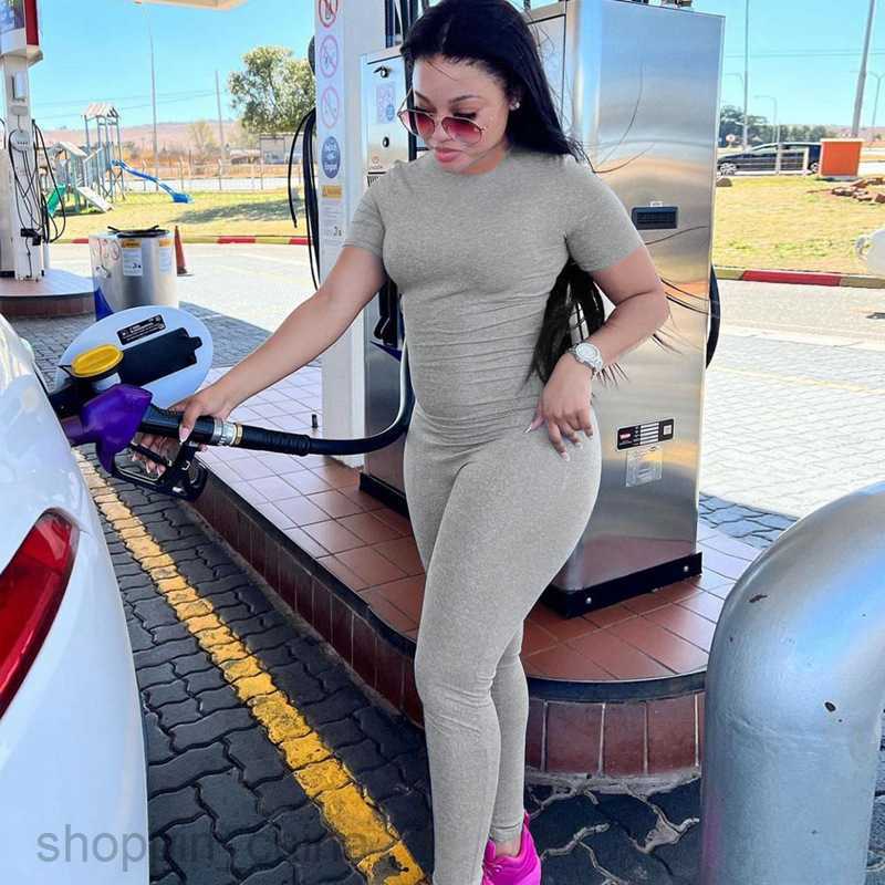 Women's Jumpsuits Rompers Women's clothing summer new round neck zipper solid color short sleeved long pants sports jumpsuit for women