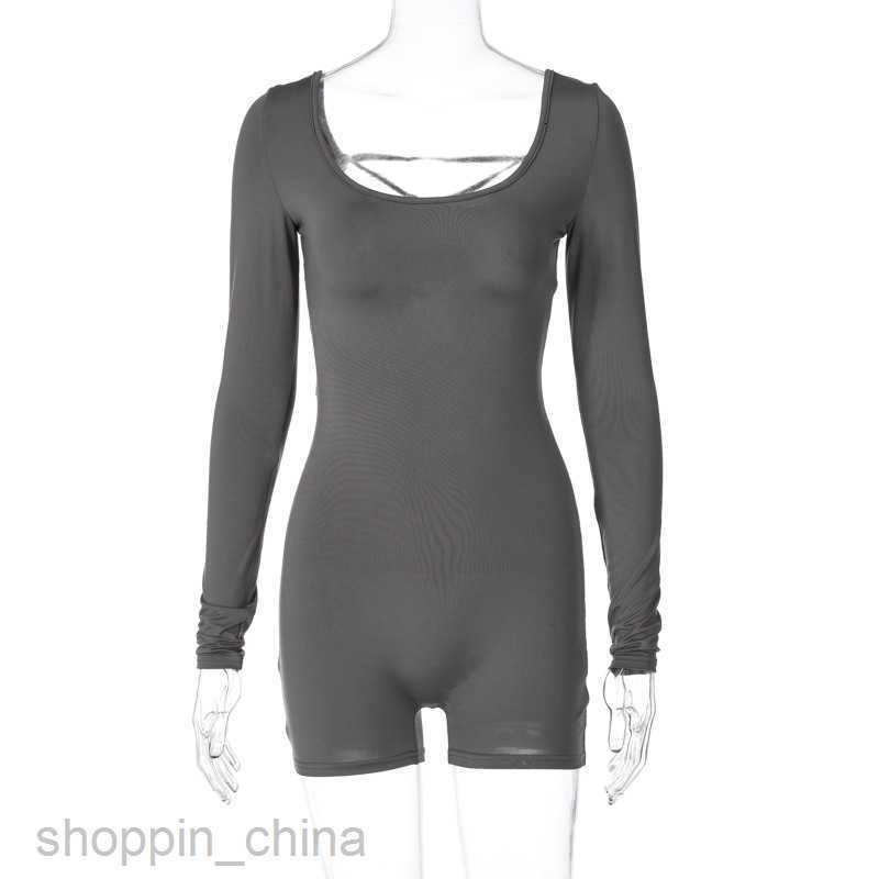 Women's Tracksuits Wind Women's Autumn New Long Sleeve U-Neck Lace Up Open Back Waist Hip Lift Sports Yoga Jumpsuit Sets