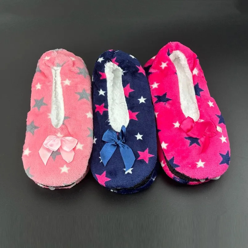 House Winter Warm Slipper Womens Star Thick Fur Plush Anti Skid Grip Sole Cute Funny Indoor Home Fluffy Female Floor Shoes 240612