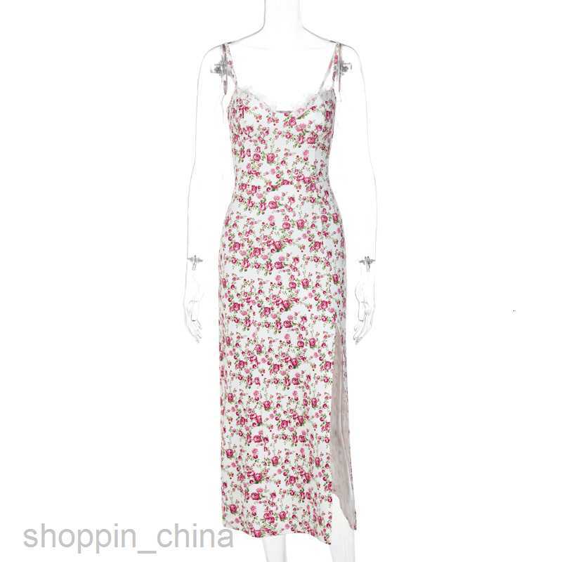 Basic Casual Women Dresses Summer Explosive New Small Flower Split Sling Dress for Women