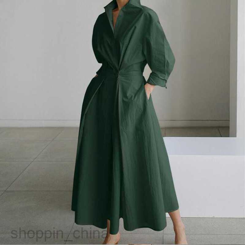 Casual Dresses Spring Autumn Woman Dress Solid Color Leopard Print A-LINE Long Sleeve V-Neck Ankle-Length DressesCasual S02