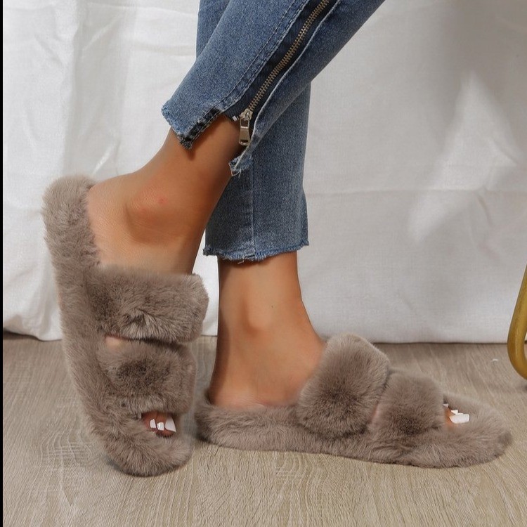 Women's Cozy Fur Slippers: Plush Cross-Band Fluffy Slides for Warmth