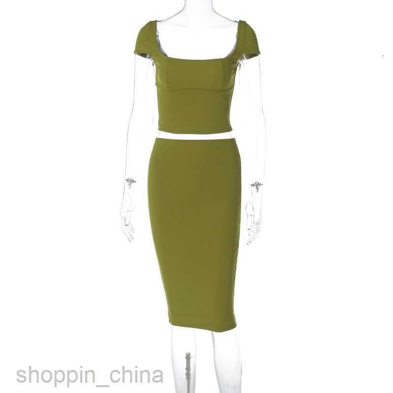 Two Piece Dress Sets Feng Spring New Casual Solid Color Short sleeved Top Close Fit and Hip Wrap Middle Style Skirt Set for Women