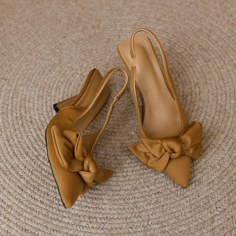 Womens Shoes Pointed Toe Shallow Nude Pink Diamond Low Heel Back Strappy Green Heels Sandals Butterfly-knot 240613