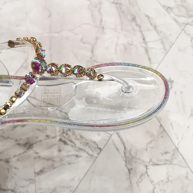 2024 PVC Beach Women Summer Sandal Woman Jelly Shoes Diamond Transparent Flat Outdoor Ladies Sandals Large Size 42 240613