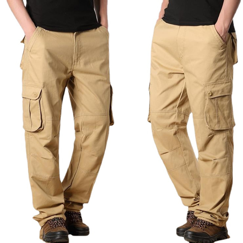 Plus Size 42 44 Straight Casual Men Cargo Pants Fashion Multi Pockets Khaki Black Slacks Male Long Trousers Bottoms Pantsuit Army green Men Clothing
