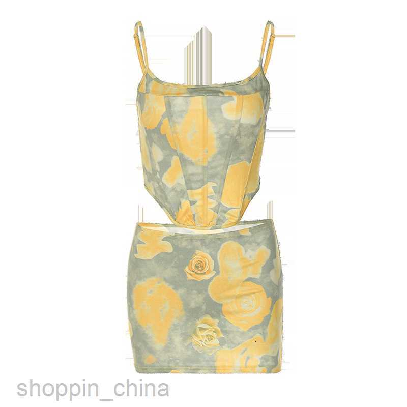 Two Piece Dress Sets Women's Spring New Print Sexy Short Skirt Slim Fit Small Tank Top Fashion Set for Women