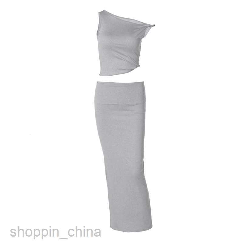 Two Piece Dress Sets Feng Summer New Women's Solid Color Sleeveless Tank Top Wrapped Hip Long Dress Two Piece Fashion Set for Women