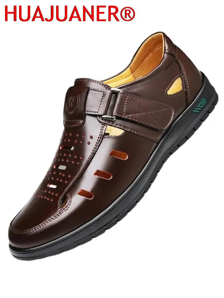 Summer Men Sandals Cozy Hollow Non-slip Soft Cool Lighted Breathable All-match Classic Wearable Fashion Casual Leather Sandals 240612