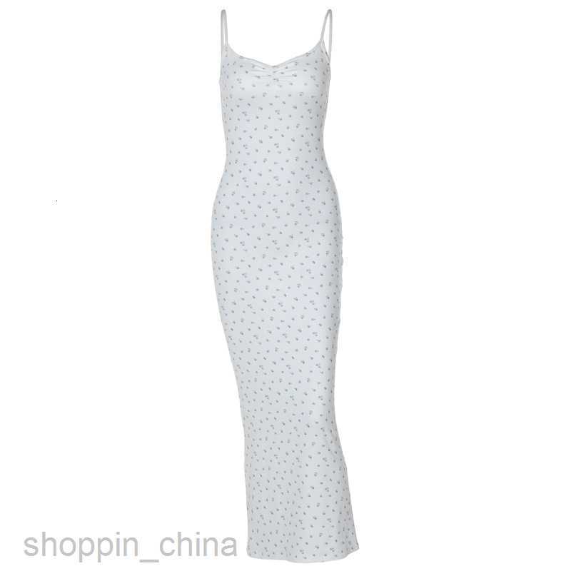 Basic Casual Dresses Sweet Slim Fit U-Neck Mid style Wrap Hip Fragmented Flower Hanging Strap Dress