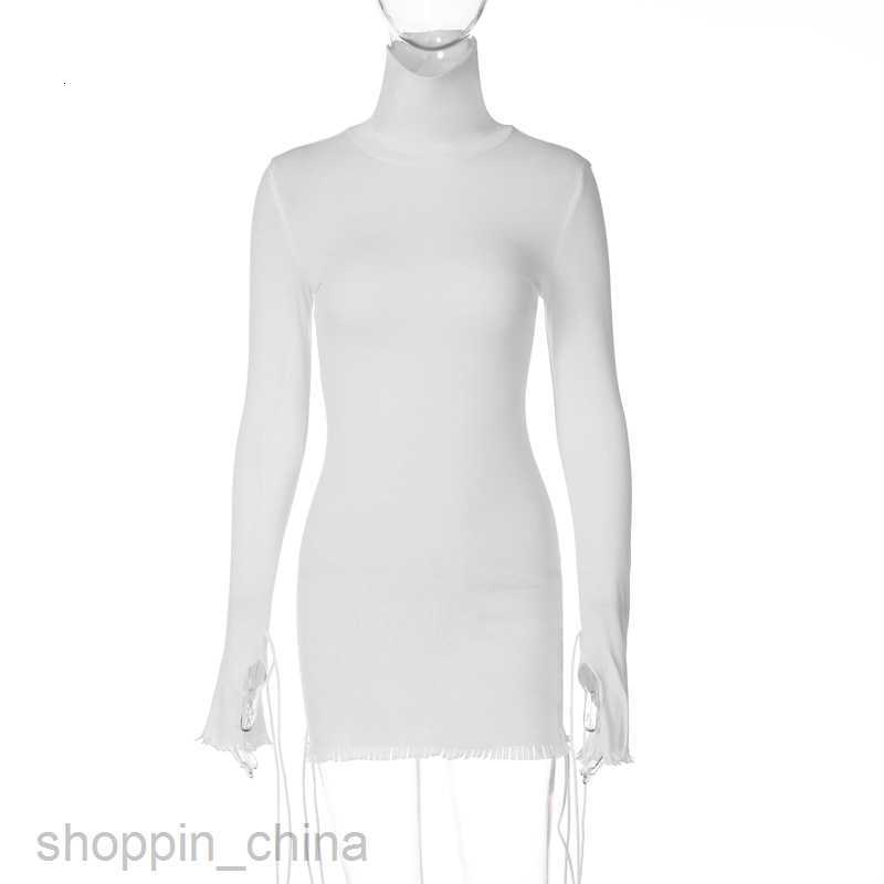 Basic Casual Dresses Spring New Fashion High Neck Slim Fit Long Sleeve Street Style Sexy Fragmented Edge Short Dress for Women Shirt Dress