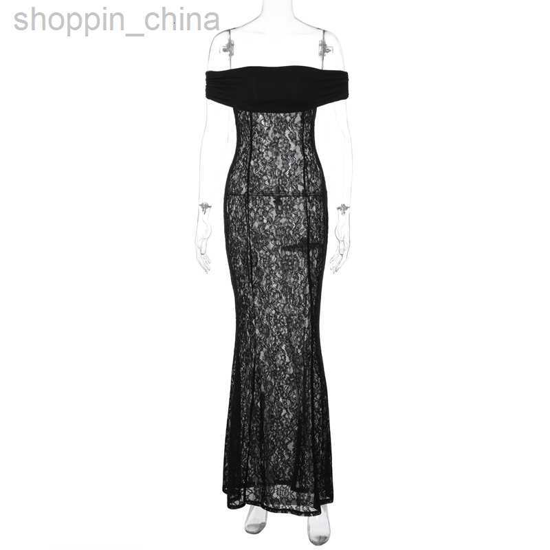 Basic Casual Dresses Women's New Sexy Perspective Lace Slim Fit Wrapped Chest Shoulder Long Sleeve Dress Autumn Style