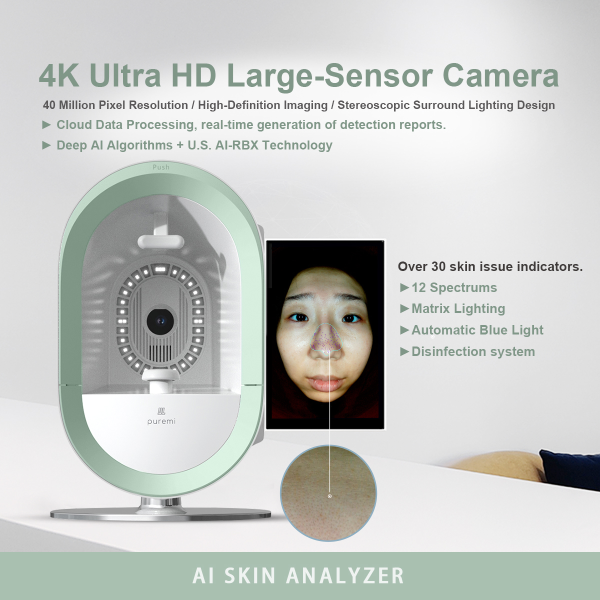 New Generation 3D AI Face Skin Diagnostics Analyzer Facial Tester Scanner 48 Million HD Pixels 12 Spectrum Light Health Detection Machine