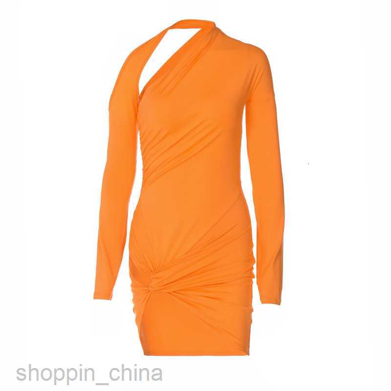 Basic Casual Dresses Summer Women's New Solid Color One Shoulder Long Sleeve Sexy Pleated Wrapped Hip Dress for Women