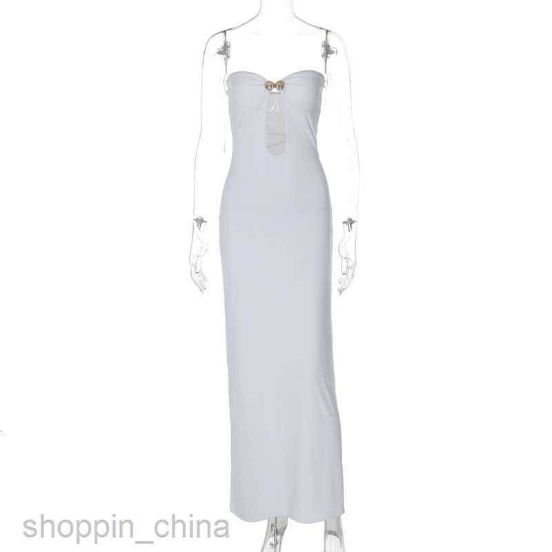 Basic Casual Dresses new sexy patchwork hook buckle hollow out long solid color lady style wrapped chest dress for women