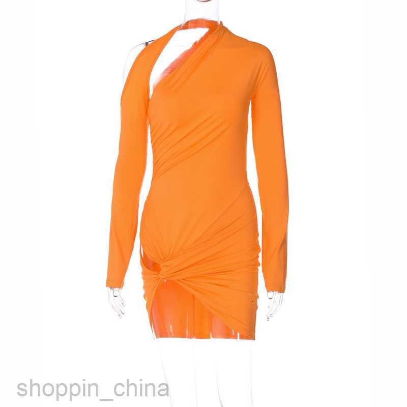Basic Casual Dresses Summer Women's New Solid Color One Shoulder Long Sleeve Sexy Pleated Wrapped Hip Dress for Women
