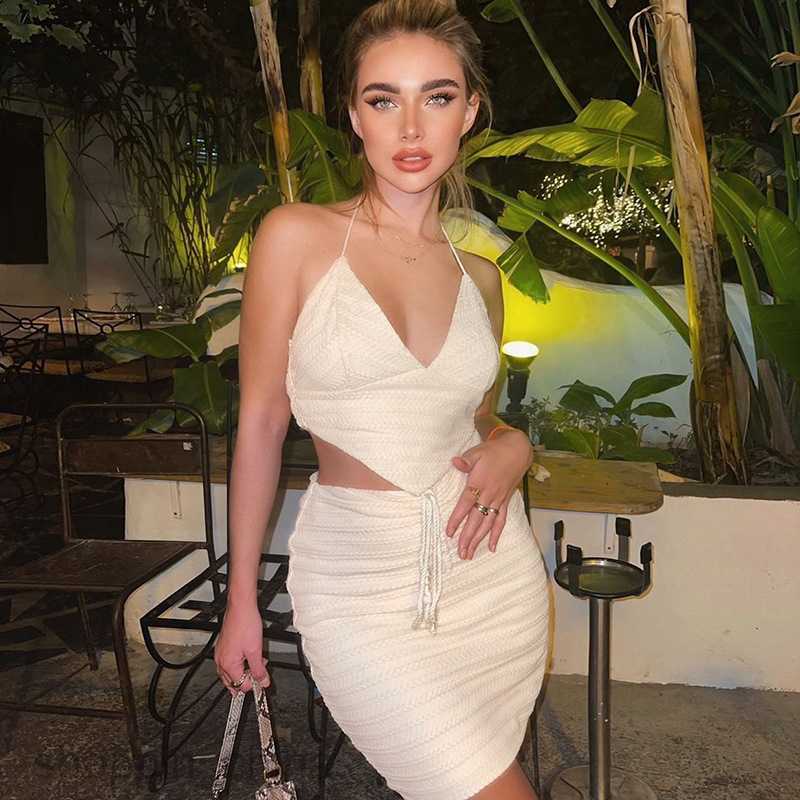 Basic Casual Dresses Summer Explosive New Open Back Lace up Small Tank Top Half Skirt Set for Women