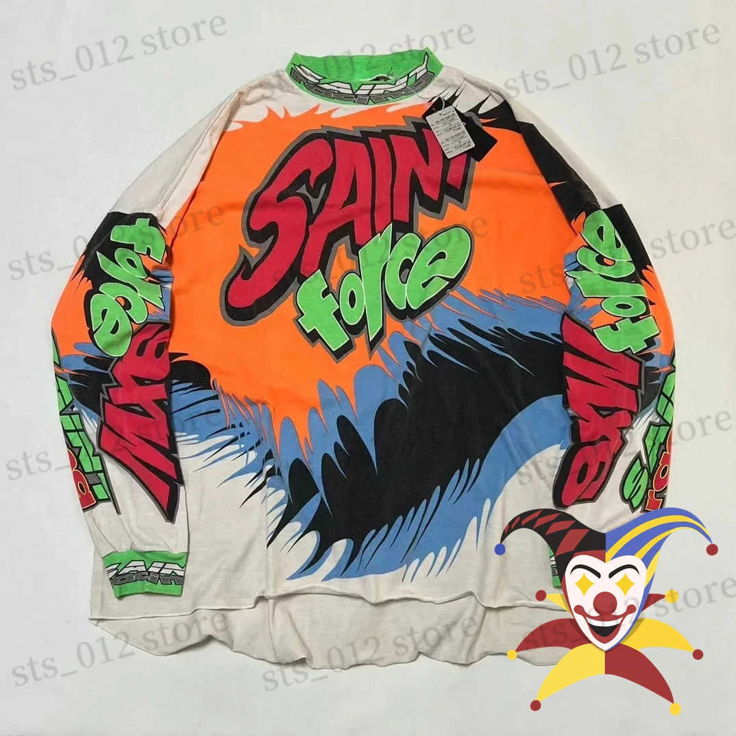 Men's T-Shirts SAINT 24SS SAINT FORCE L/S T Shirt Men Women High Quality Long Sleeve T-shirt Tops Tee T240613